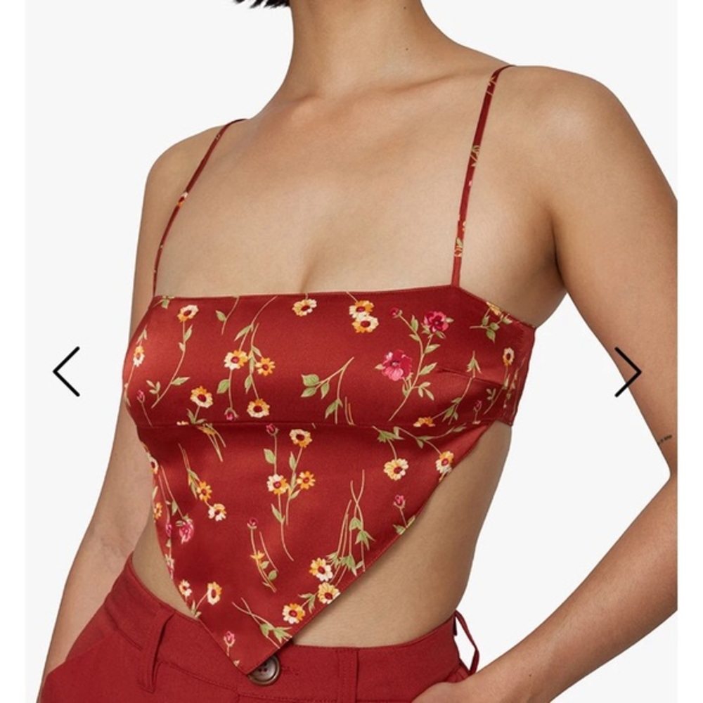 We Wore What bandana top red floral